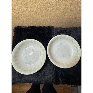 Block Loves Me by Deb Mores Set of 2 Soup Bowls Daisies Green Diamonds 8 1/2"